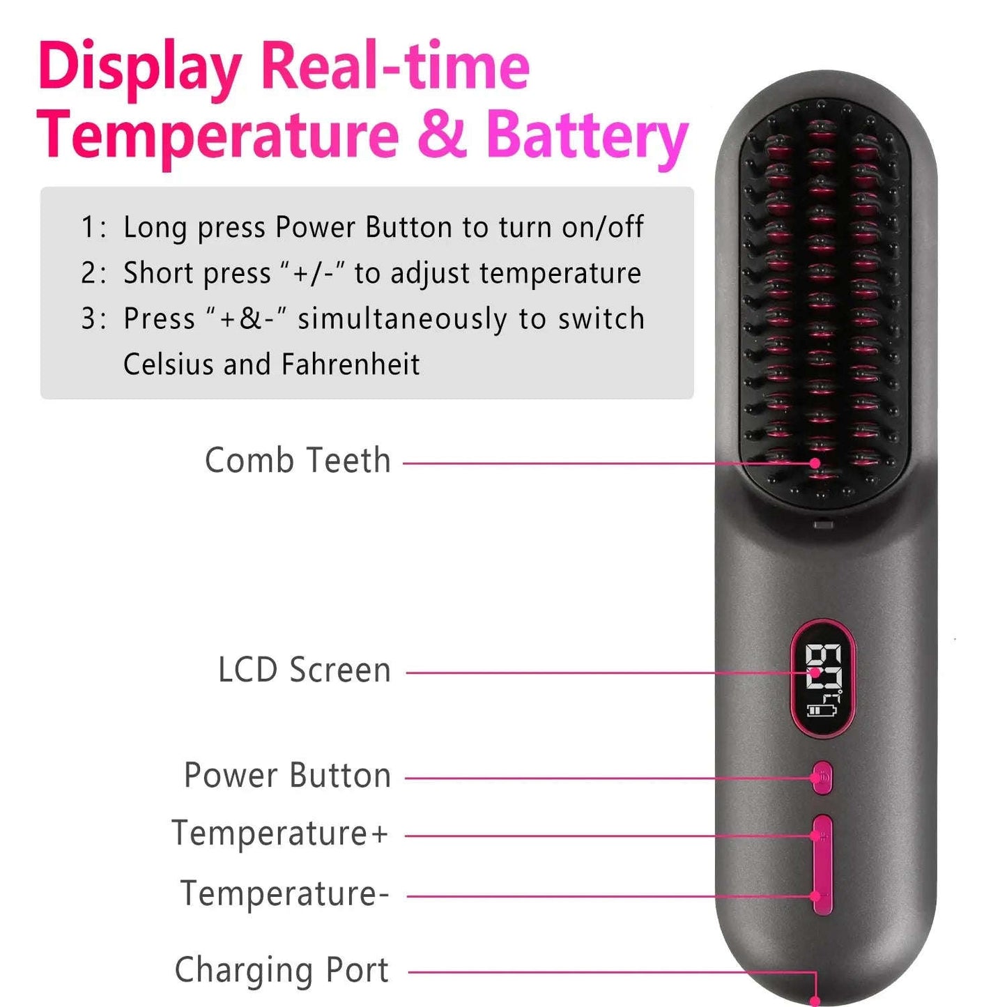 Cordless Hair Straightener Brush Splashis 12 heat settings 12 Heat Settings (248-446°F) 12 Temps & 40-Min Battery | Portable Frizz-Free Styling Anywhere 30 second heat up adjustable heat brush adjustable temperature brush affordable luxury