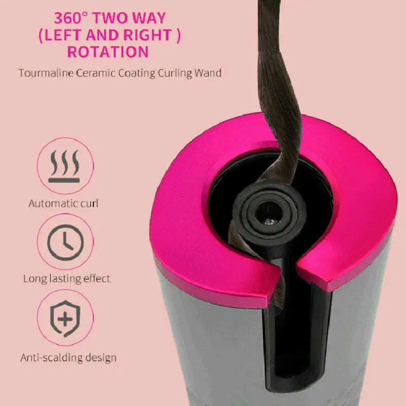 Cordless Wireless Hair Curler Splashis 5000mAh Battery 6 Temperature Settings adjustableheat Alternating Curls Anti-Scald Design Anti-Tangle Technology At-Home Salon Auto Curler Auto Shut-Off auto-rotating Automatic Rotation Beauty Gadget