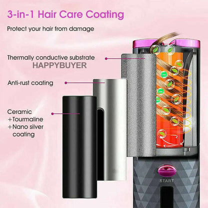 Cordless Wireless Hair Curler Splashis 5000mAh Battery 6 Temperature Settings adjustableheat Alternating Curls Anti-Scald Design Anti-Tangle Technology At-Home Salon Auto Curler Auto Shut-Off auto-rotating Automatic Rotation Beauty Gadget