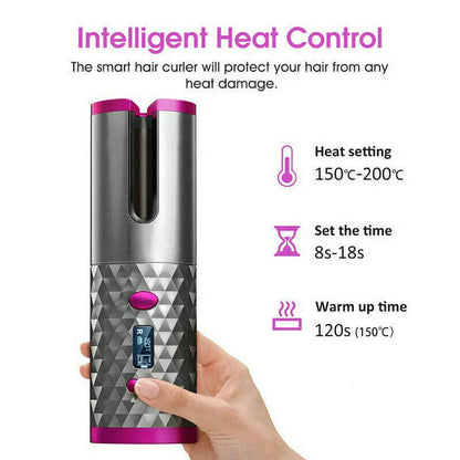 Cordless Wireless Hair Curler Splashis 5000mAh Battery 6 Temperature Settings adjustableheat Alternating Curls Anti-Scald Design Anti-Tangle Technology At-Home Salon Auto Curler Auto Shut-Off auto-rotating Automatic Rotation Beauty Gadget