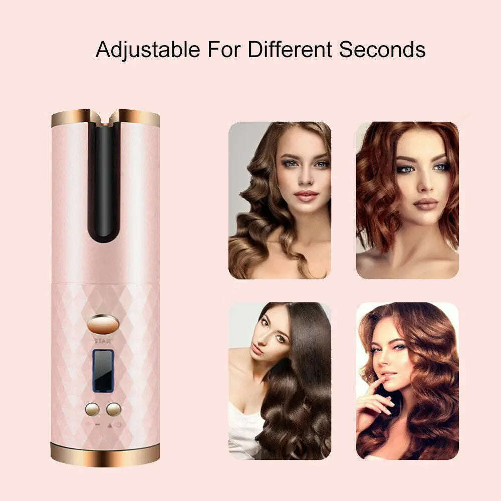 Cordless Wireless Hair Curler Splashis 5000mAh Battery 6 Temperature Settings adjustableheat Alternating Curls Anti-Scald Design Anti-Tangle Technology At-Home Salon Auto Curler Auto Shut-Off auto-rotating Automatic Rotation Beauty Gadget