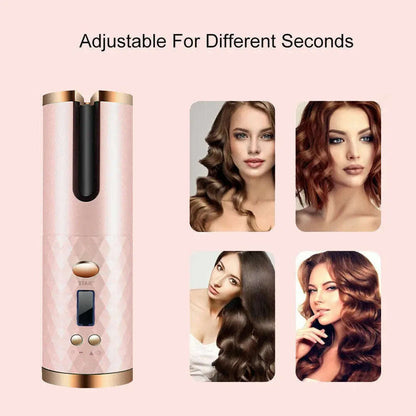 Cordless Wireless Hair Curler Splashis 5000mAh Battery 6 Temperature Settings adjustableheat Alternating Curls Anti-Scald Design Anti-Tangle Technology At-Home Salon Auto Curler Auto Shut-Off auto-rotating Automatic Rotation Beauty Gadget