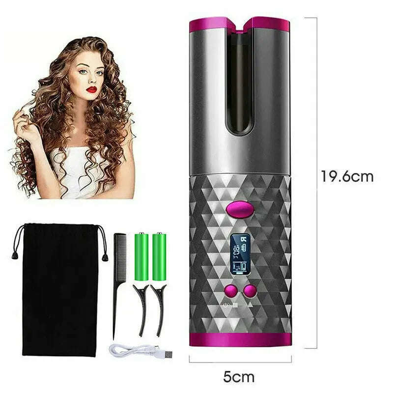 Cordless Wireless Hair Curler Splashis 5000mAh Battery 6 Temperature Settings adjustableheat Alternating Curls Anti-Scald Design Anti-Tangle Technology At-Home Salon Auto Curler Auto Shut-Off auto-rotating Automatic Rotation Beauty Gadget