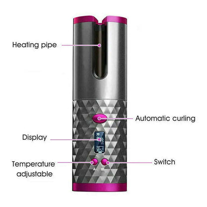 Cordless Wireless Hair Curler Splashis 5000mAh Battery 6 Temperature Settings adjustableheat Alternating Curls Anti-Scald Design Anti-Tangle Technology At-Home Salon Auto Curler Auto Shut-Off auto-rotating Automatic Rotation Beauty Gadget
