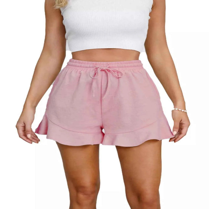 Ruffle Hem Drawstring Shorts - Splashis