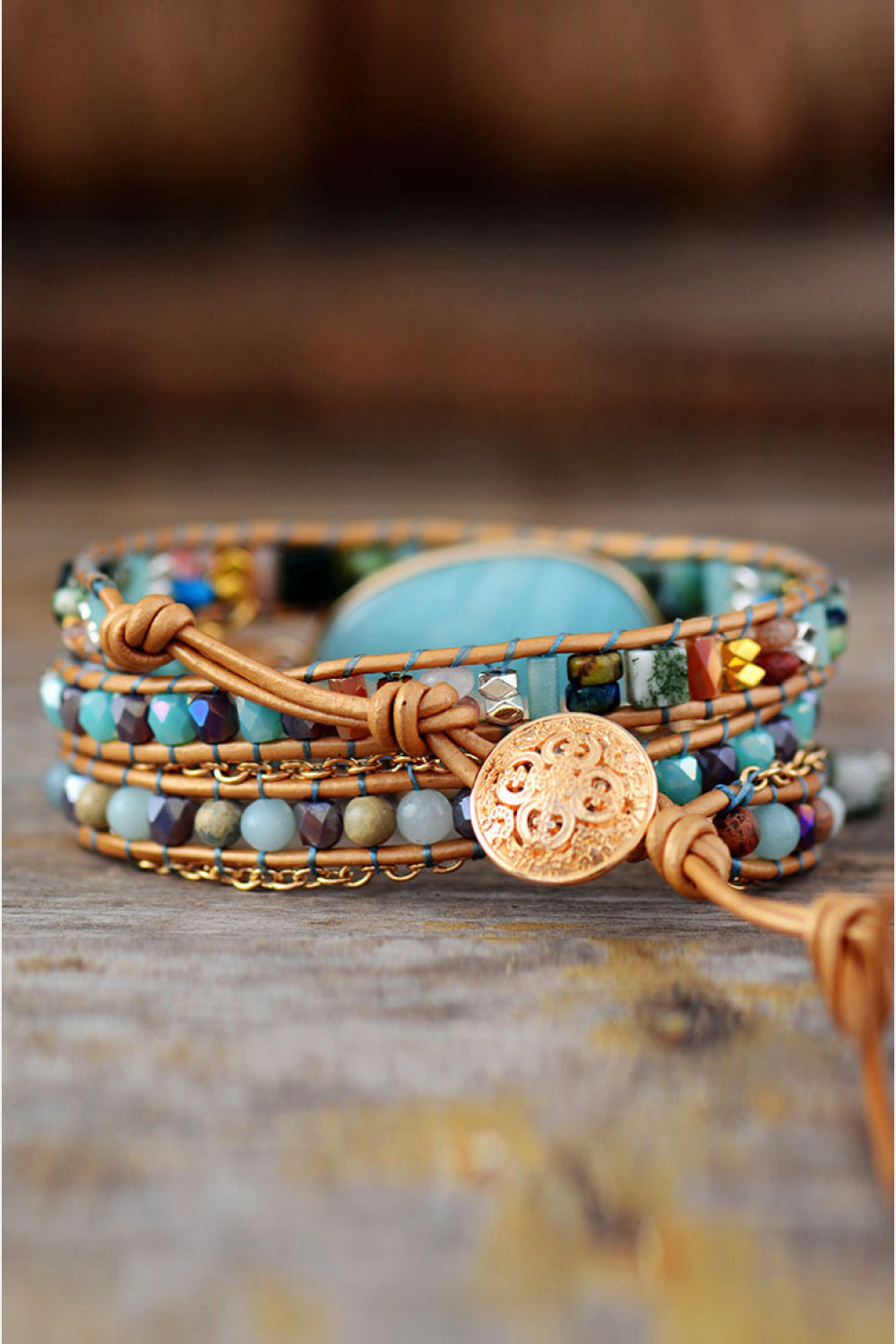 Triple layer natural stone beaded bracelet — additional view 4