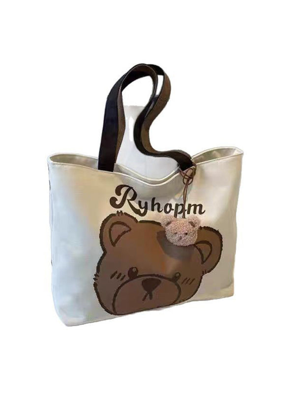 Bear print tote bag canvas texture close-up