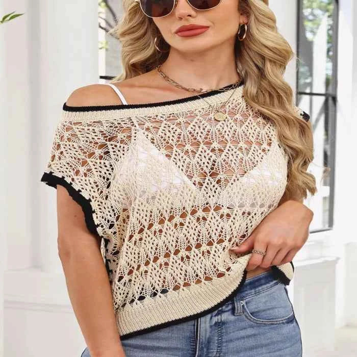 Round neck crochet knit cover-up — primary view Main image