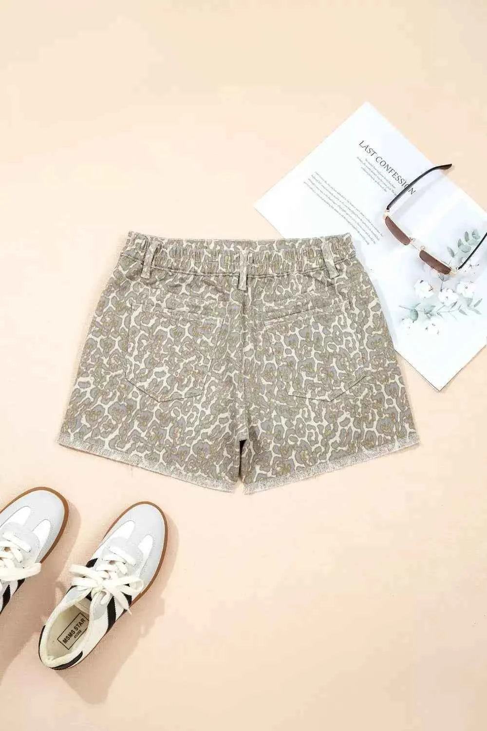 Raw Edge Leopard Print Denim Shorts - Splashis