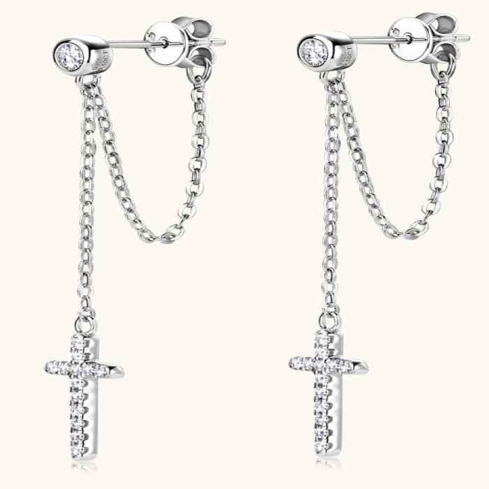 Cross Earrings with Cubic Zirconia (Silver-Plated) Secondary image