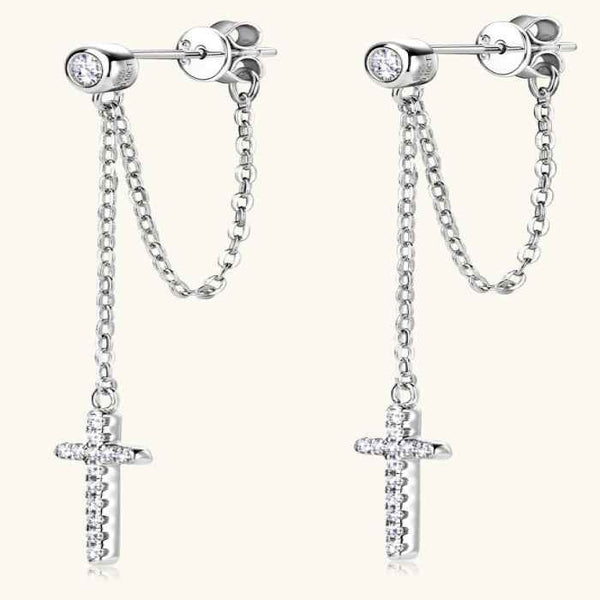 Moissanite cross earrings in 925 sterling silver — additional view 2