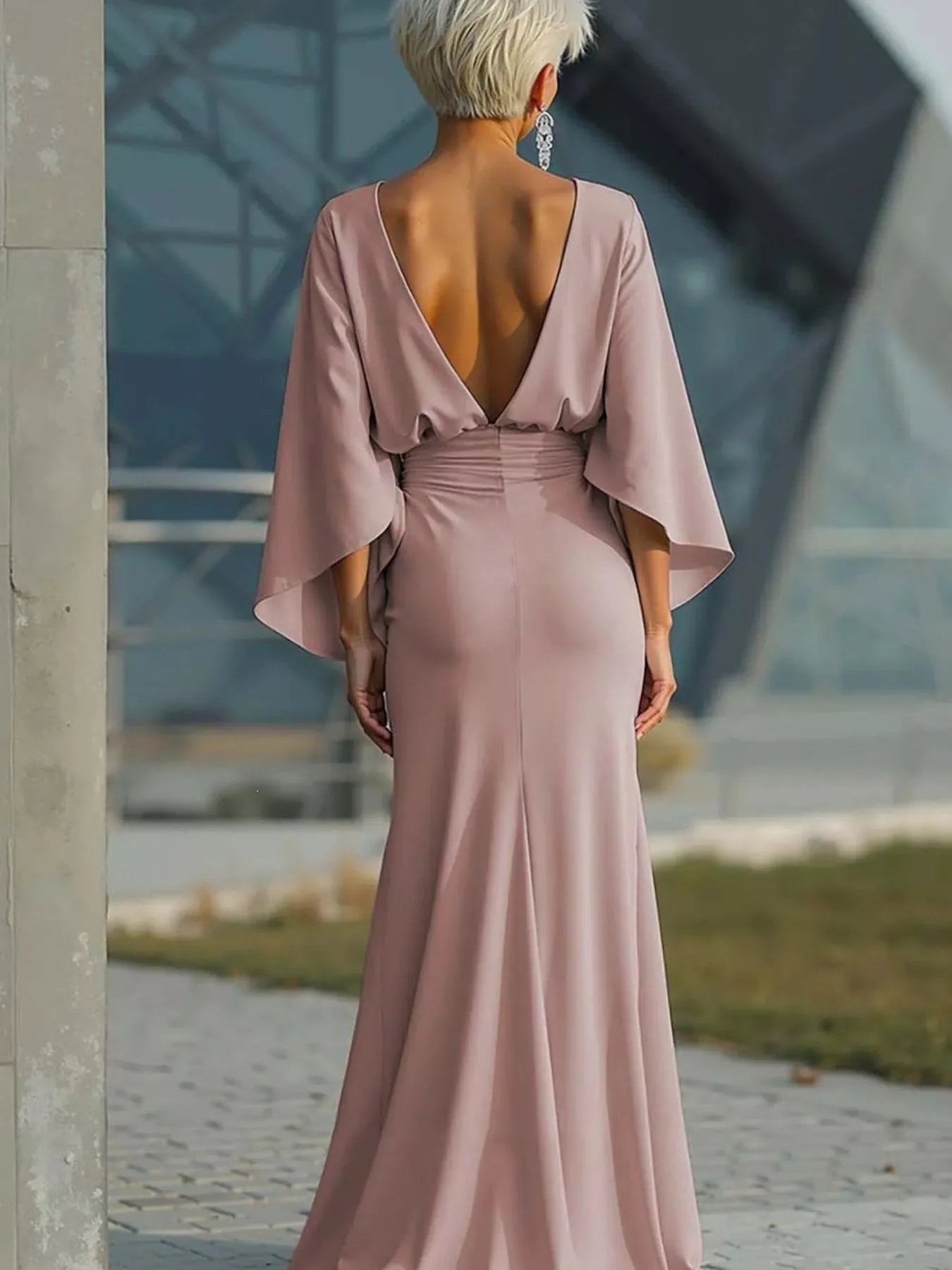 Batwing Sleeve Ruched Maxi Dress-Maxi Dress.-Splashis-Splashis
