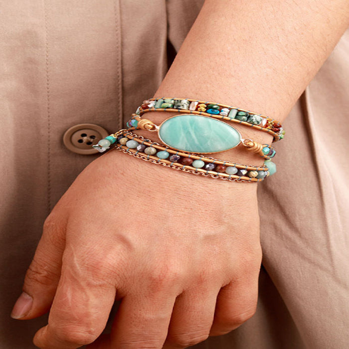 Triple layer natural stone beaded bracelet — primary view