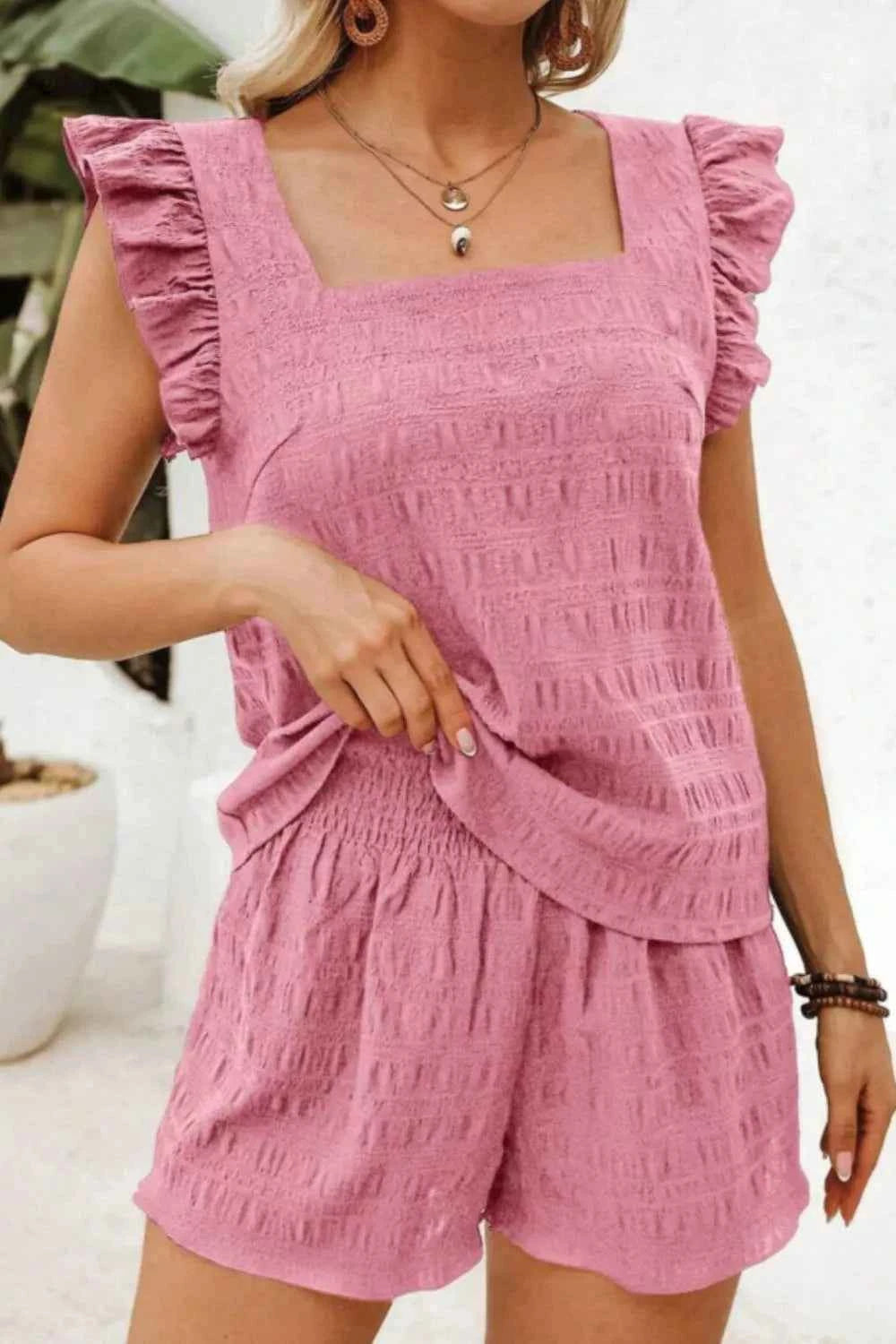 Chic Ruffled Sleeve Two-Piece Set 副图