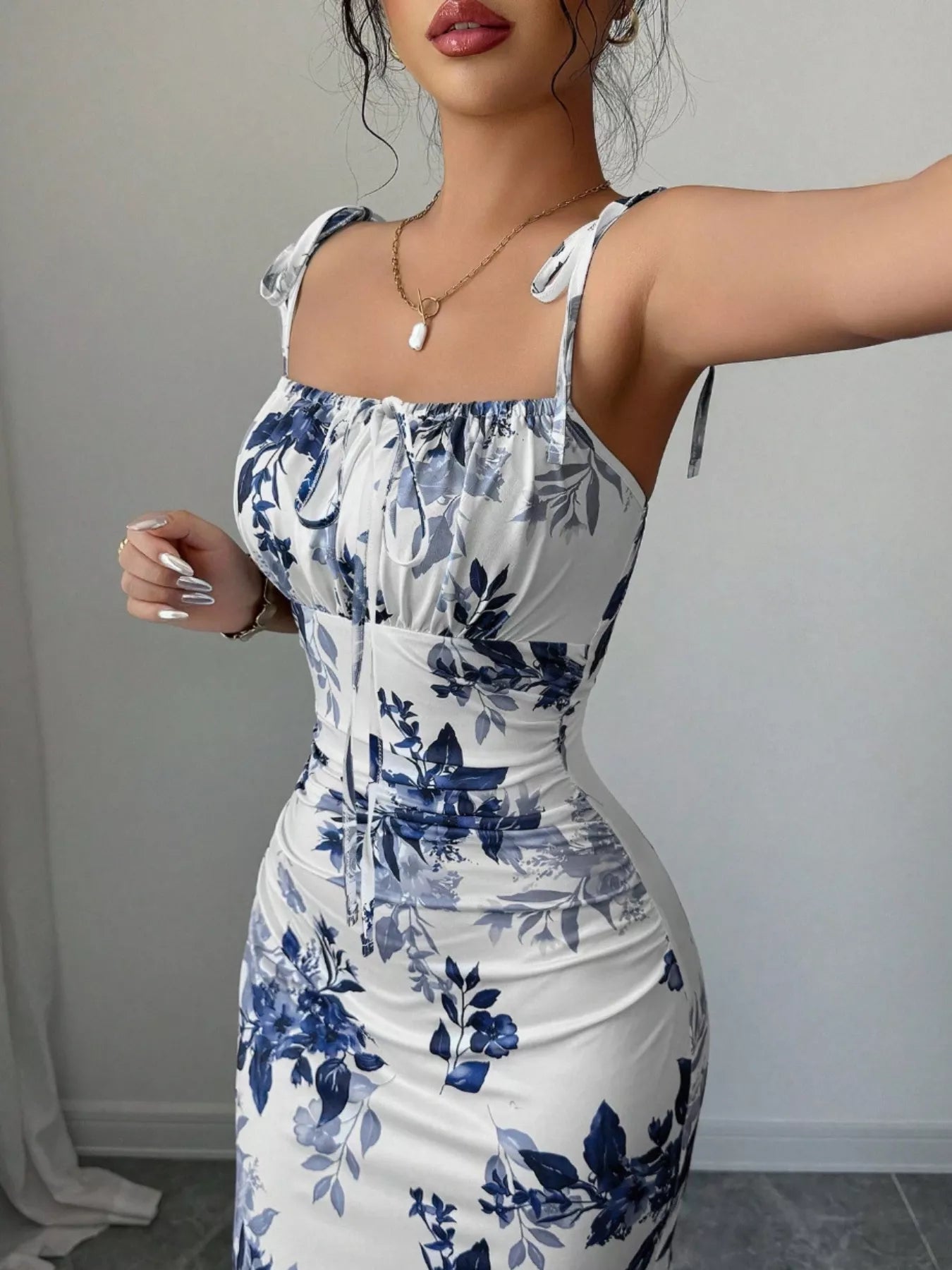 Printed Tie Strap Slit Maxi Dress-Maxi Dress.-Splashis-Splashis