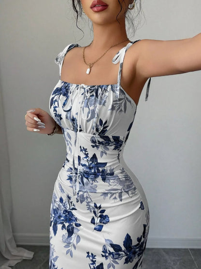 Printed Tie Strap Slit Maxi Dress-Maxi Dress.-Splashis-Splashis