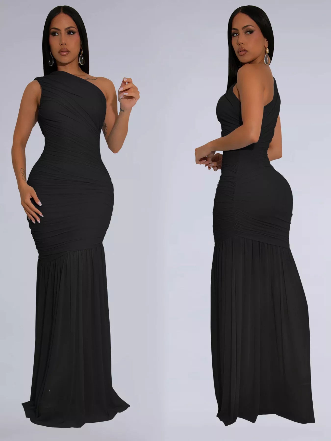 One-Shoulder Ruched Bodycon Maxi Dress-Maxi Dress.-Splashis-Splashis