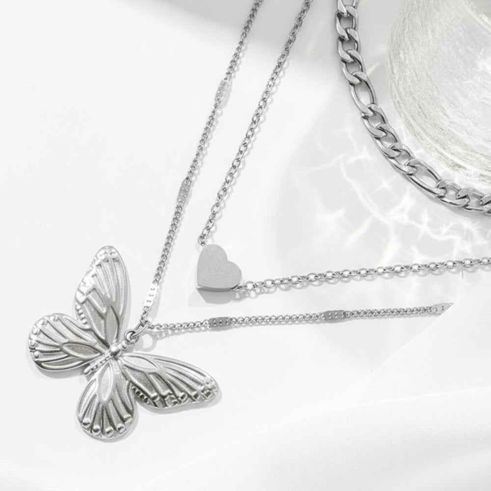 Three-tier butterfly and heart stacking necklace — additional view 2