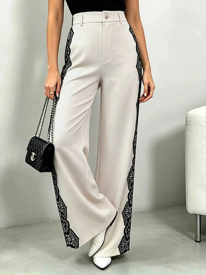 Lace Detail Wide Leg Pants for Chic Comfort and Effortless Style - Splashis