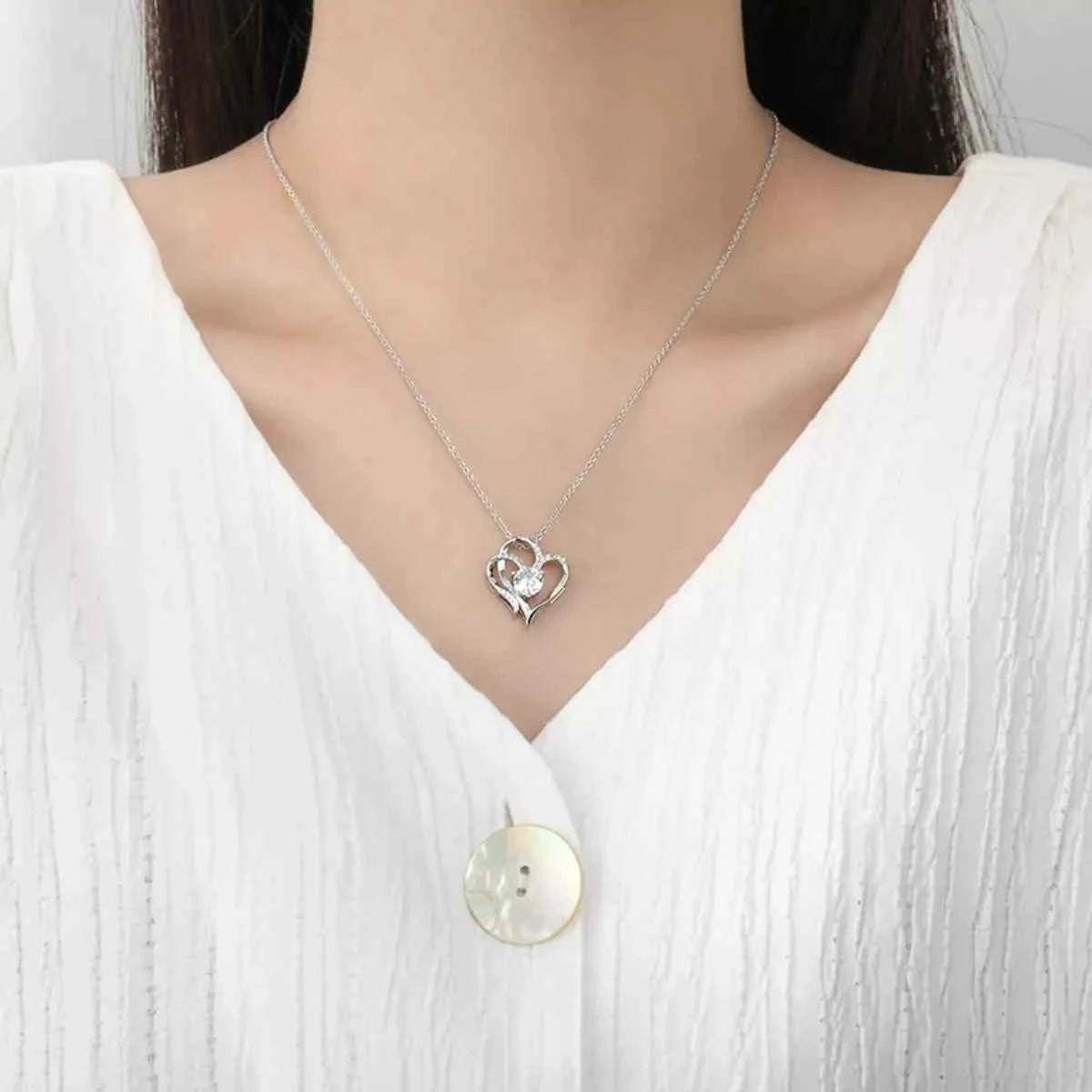 Zircon heart pendant necklace in 925 sterling silver — additional view 3