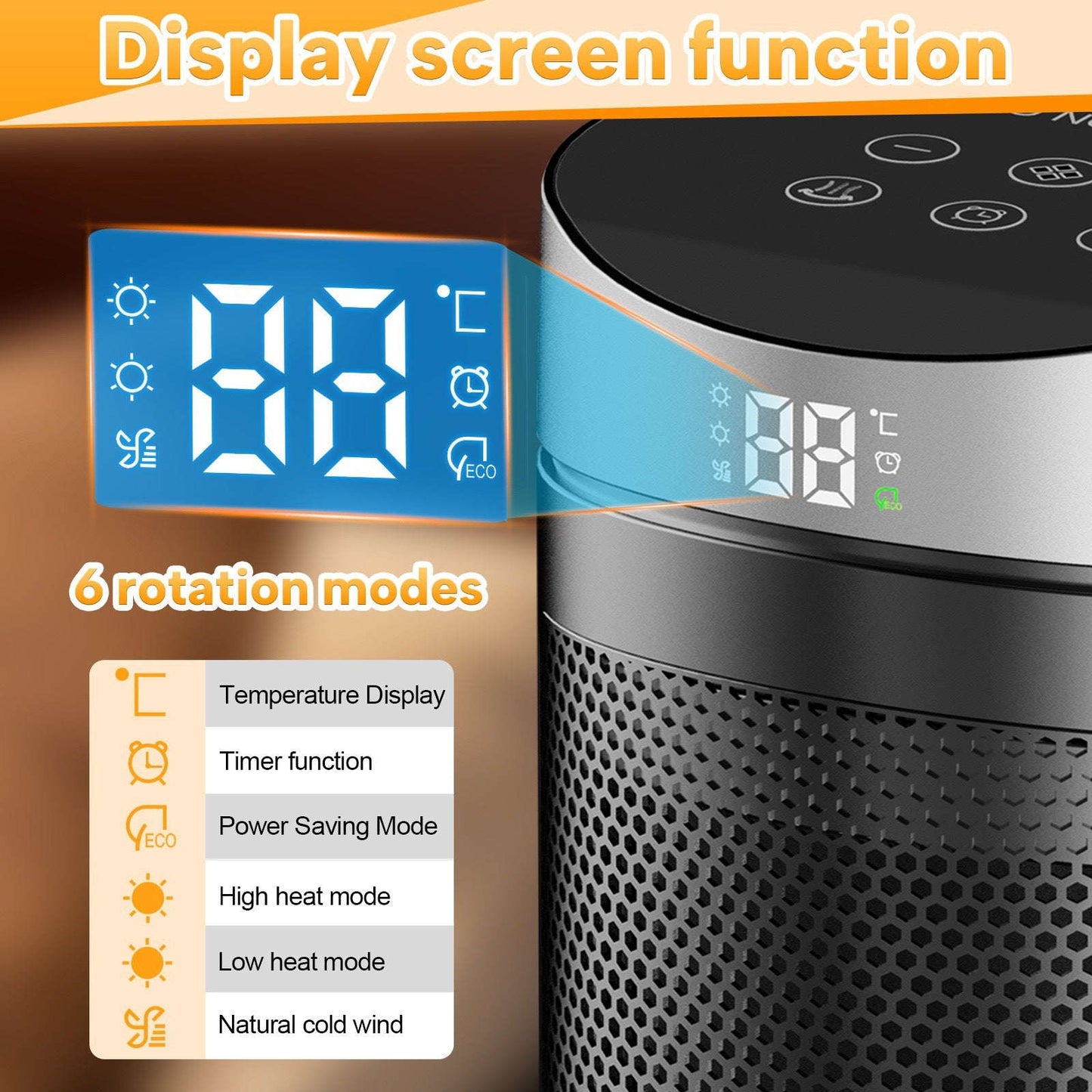 Desktop Graphene Heater with Voice Control and ECO Mode Splashis 1500W-heater 2000W-heater 2024-heater 3-speed-heater 30-square-meter-coverage 36dB-heater adaptive-warmth adjustable-thermostat advanced-heater aerospace-heating affordable-warmth