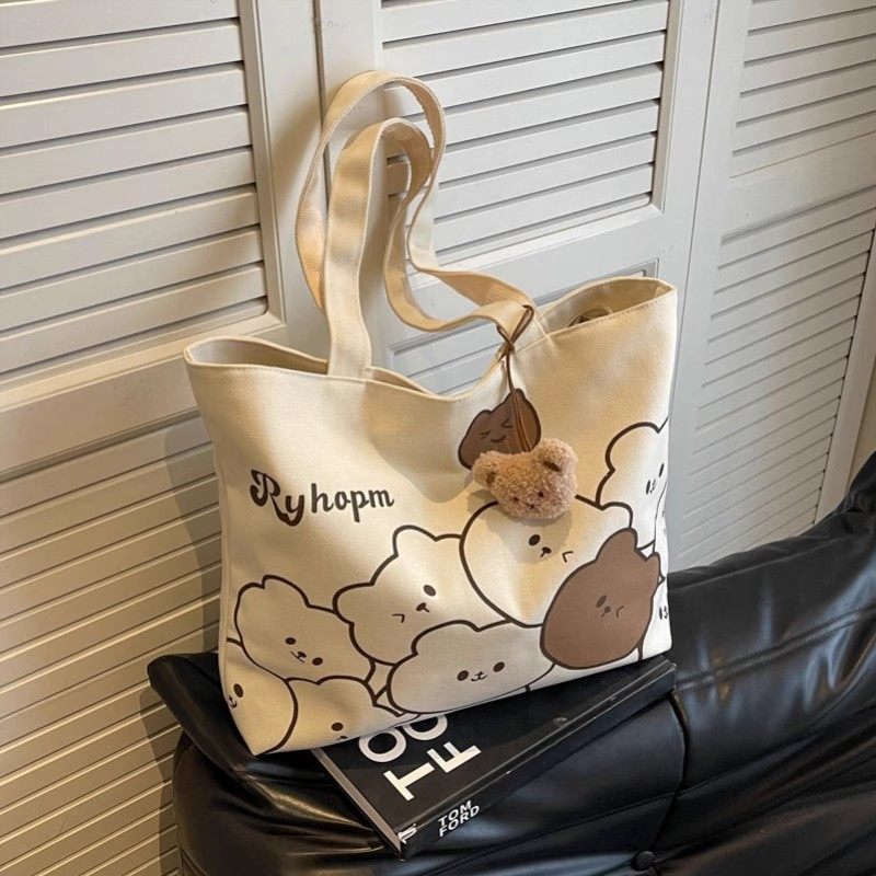 Bear print tote bag interior compartment detail