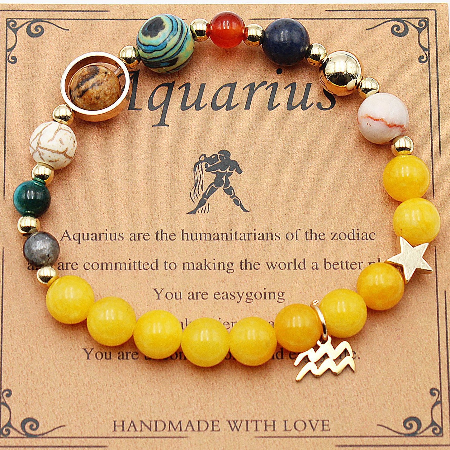 Eight Planets 12 Constellation Bracelet Morgan Stone Beaded Bracelet featuring zodiac signs and natural stones