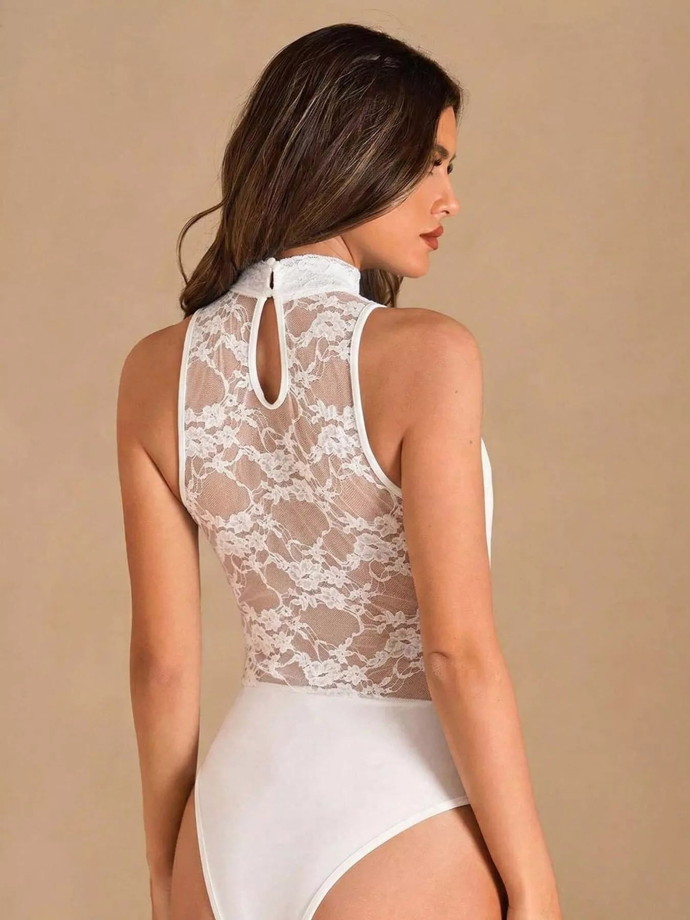 Lace Trim Sleeveless Bodysuit Secondary image