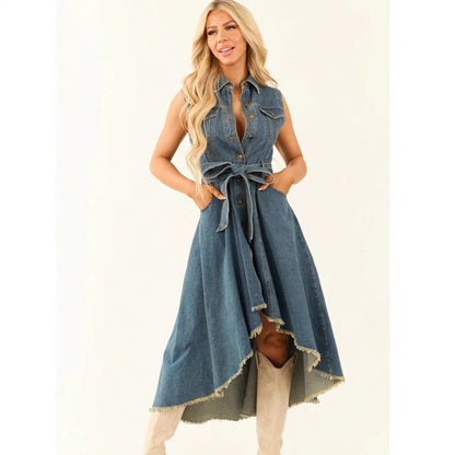 Sleeveless Empire Waist Dress with Hollow - Splashis