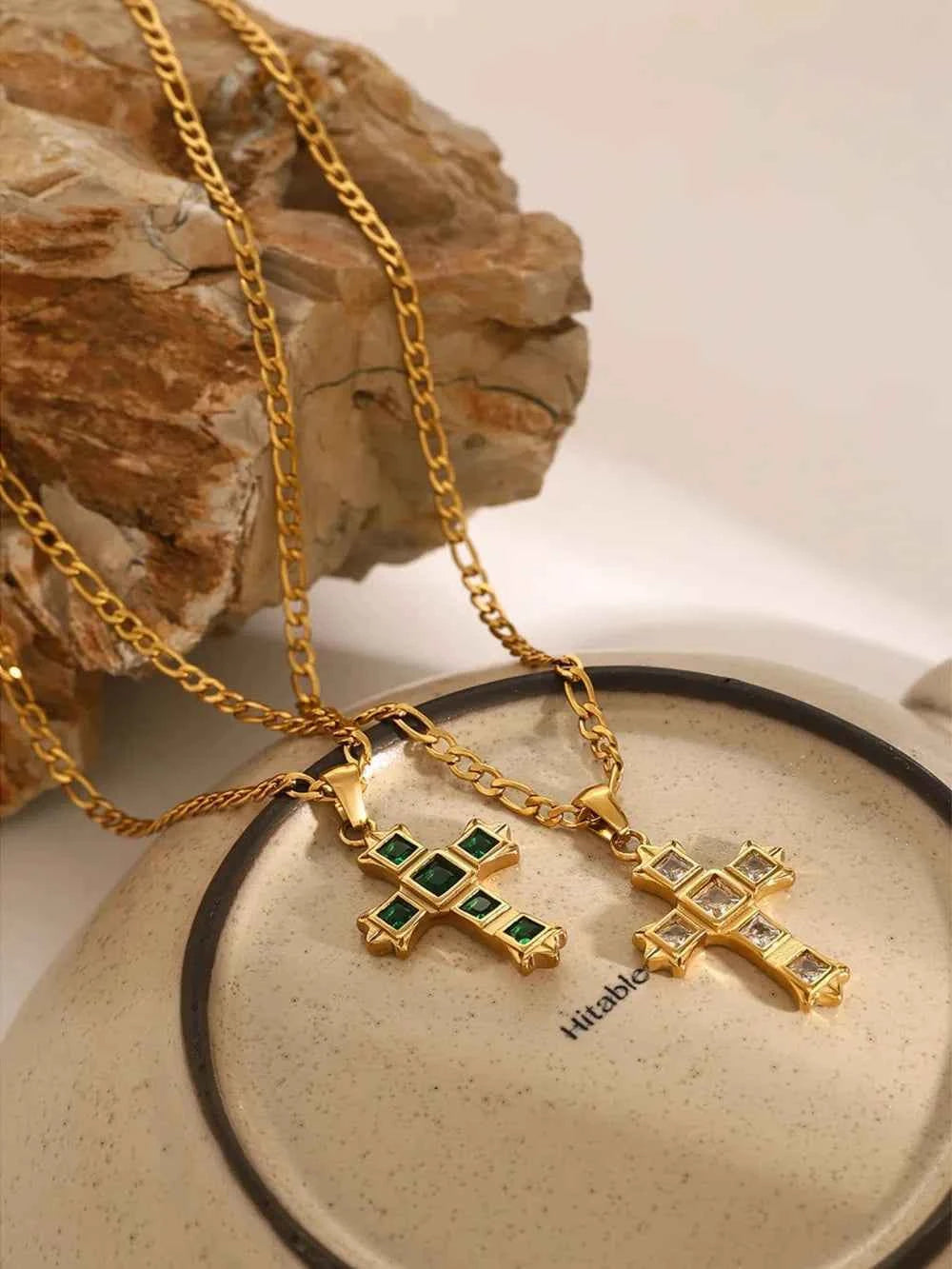 Cross Pendant Necklace Stainless Steel Zircon サブ画像