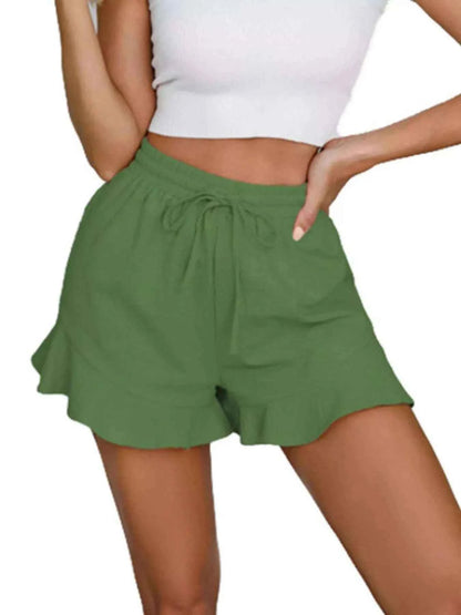 Ruffle Hem Drawstring Shorts - Splashis