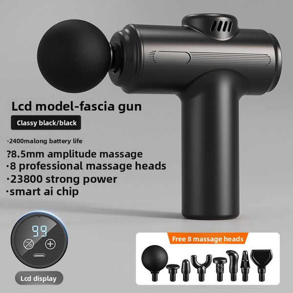 Massage gun shown in use on leg