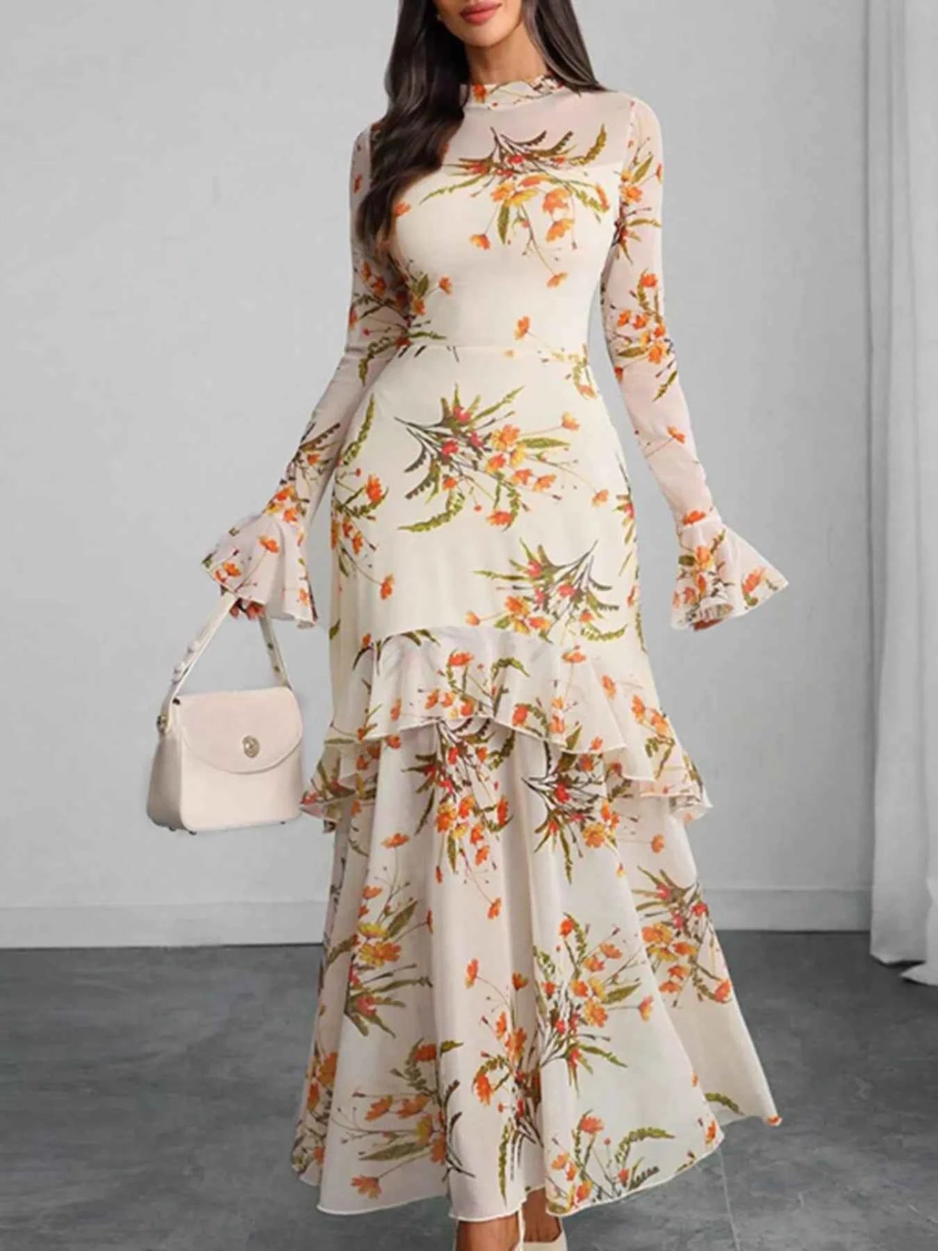 Floral Flounce Sleeve Mermaid Maxi Dress Secondary image