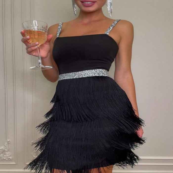 Fringe trim zipper cami mini dress — primary view Main image