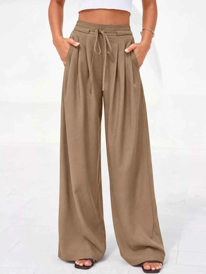 Full Size Plus Size High-Waisted Wide-Leg Pants for Effortless Style-Bottom-Splashis-Splashis
