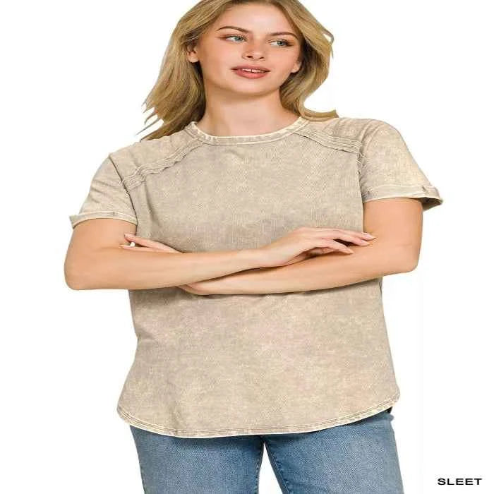 Washed french terry curved hem top — primary view Main image