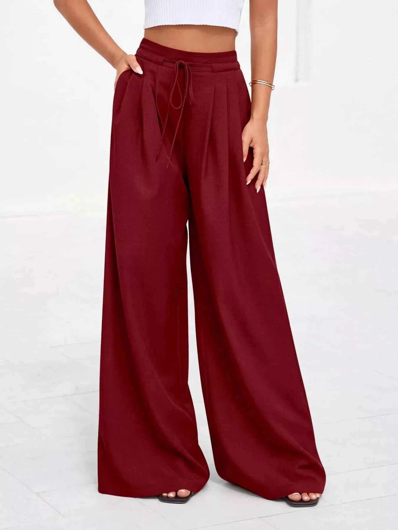 Full Size Plus Size High-Waisted Wide-Leg Pants for Effortless Style-Bottom-Splashis-Splashis