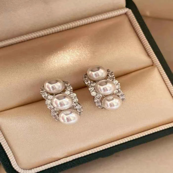 Zircon triple pearl drop earrings in 925 silver — primary view