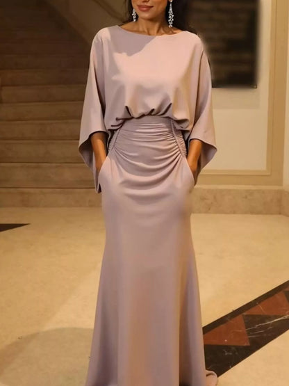 Batwing Sleeve Ruched Maxi Dress-Maxi Dress.-Splashis-Splashis