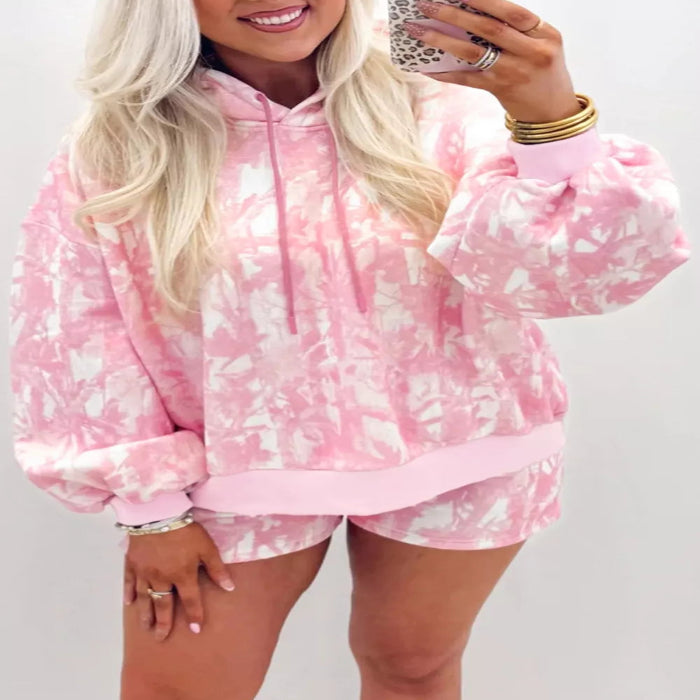 Abstract print hoodie and shorts two-piece set — primary view Main image