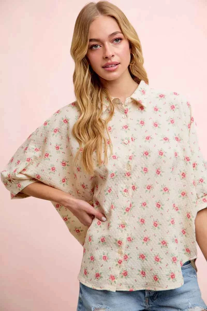 Vibrant Flower Print Dolman Blouse Zweitbild