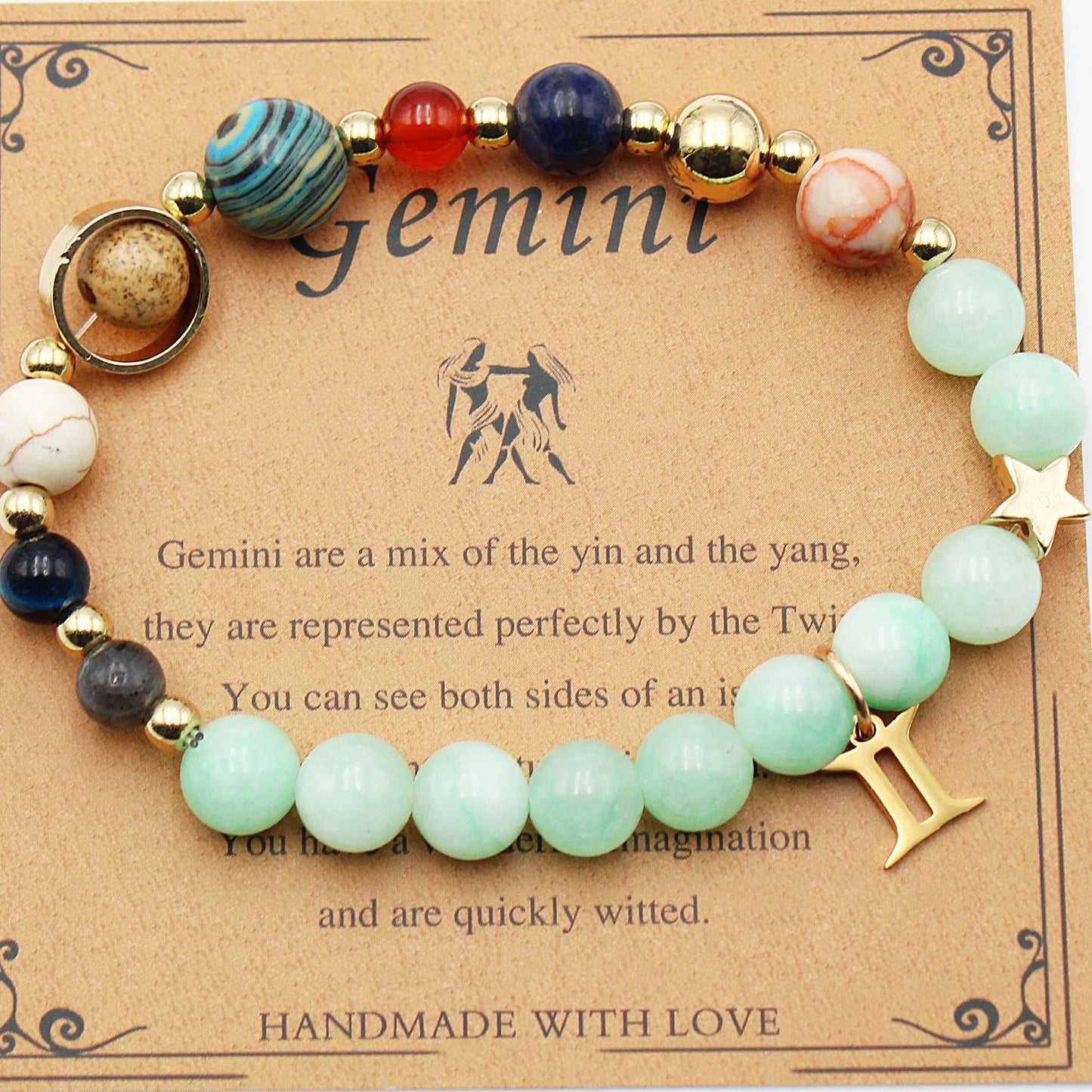 Eight Planets 12 Constellation Bracelet Morgan Stone Beaded Bracelet featuring zodiac signs and natural stones