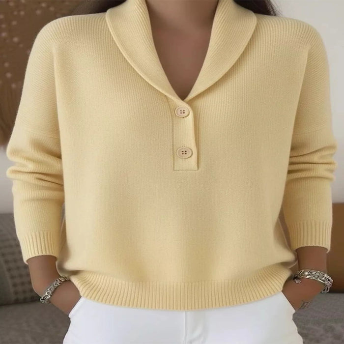 Model wearing the Full Size Button Detail Long Sleeve Sweater Main image