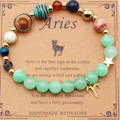 Eight Planets 12 Constellation Bracelet Morgan Stone Beaded Bracelet featuring zodiac signs and natural stones
