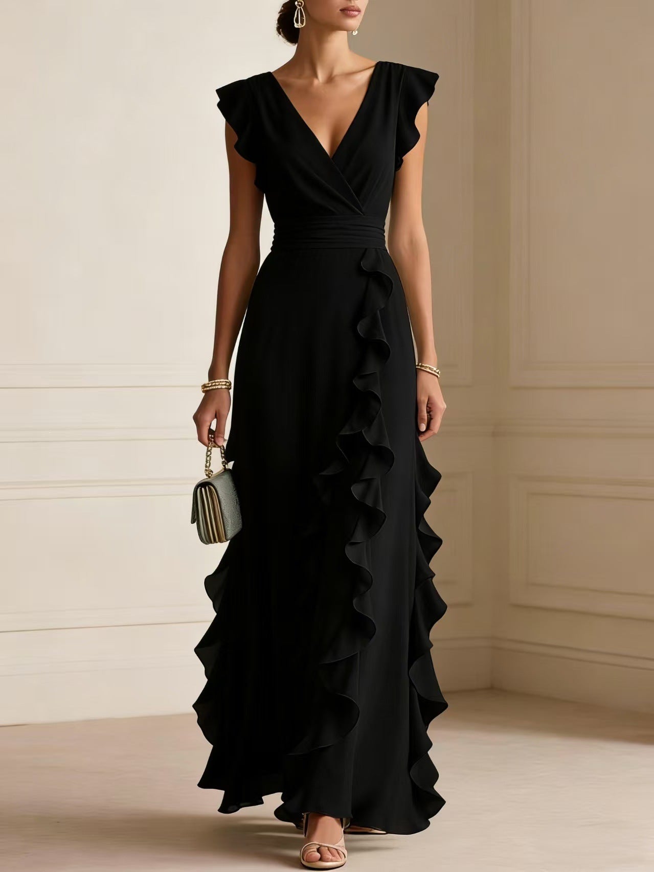 Ruffle sleeveless V-neck maxi dress view 2