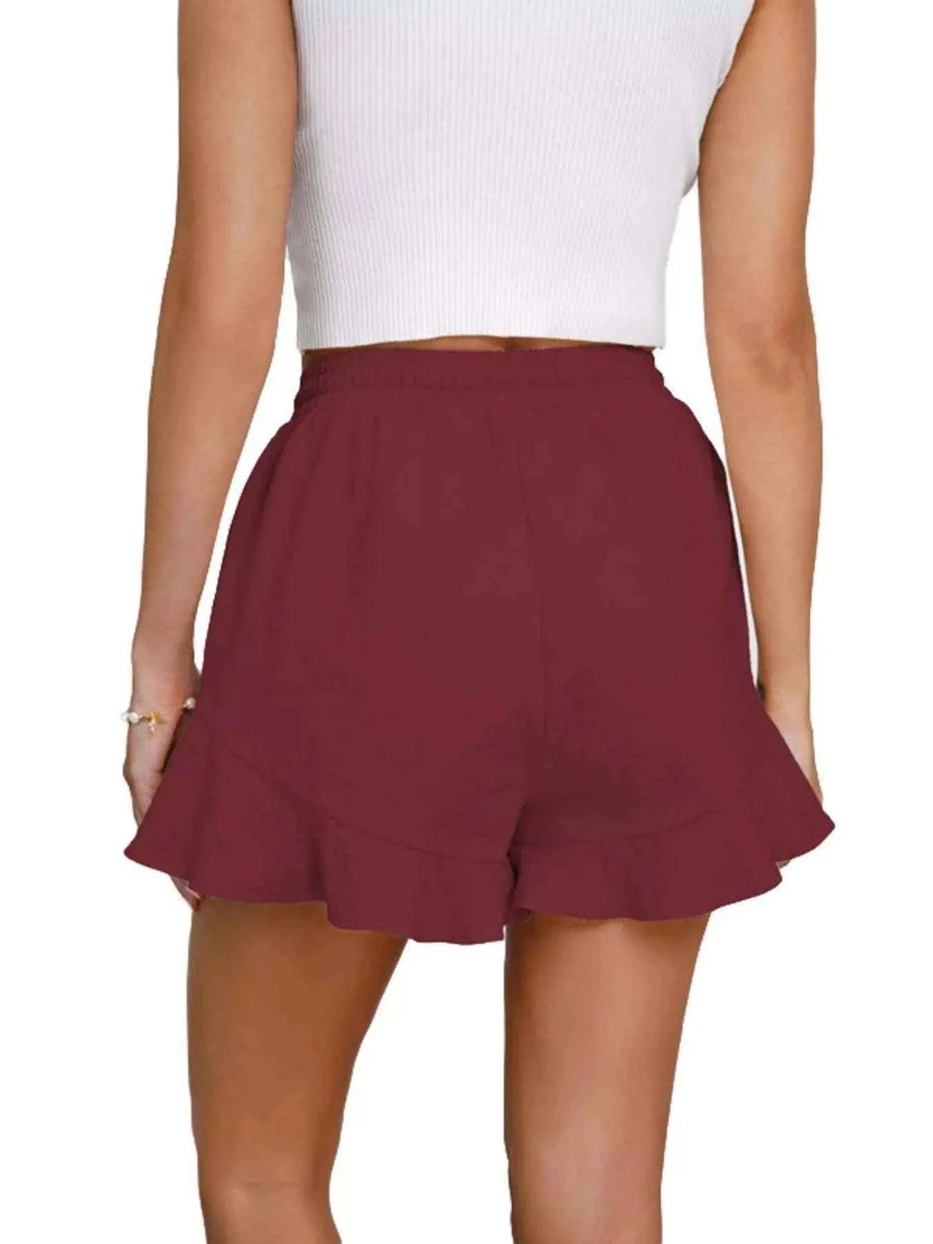 Ruffle Hem Drawstring Shorts - Splashis