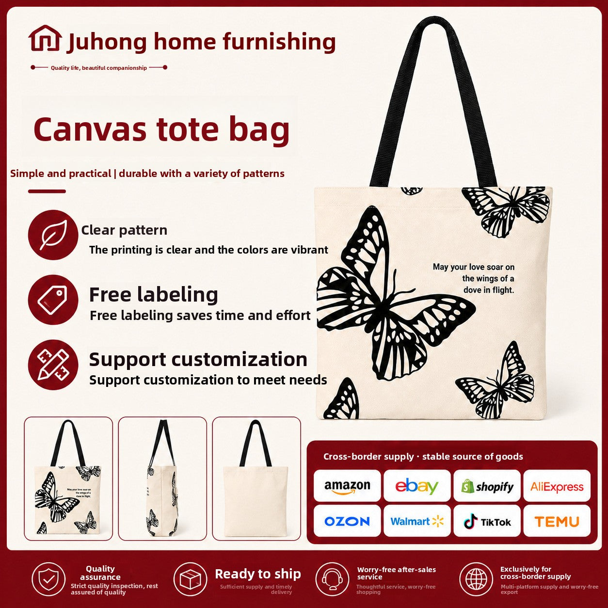 Floral Print Canvas Hand Carry Tote Bag Secondary image
