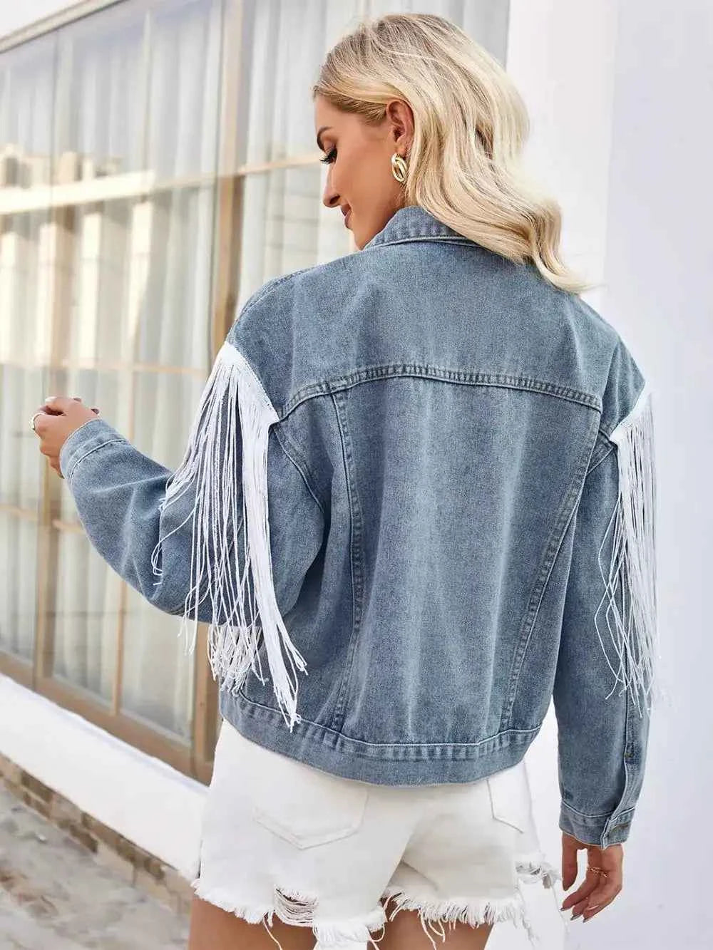 Chic and Versatile Tassel Button Up Denim Jacket Secondary image