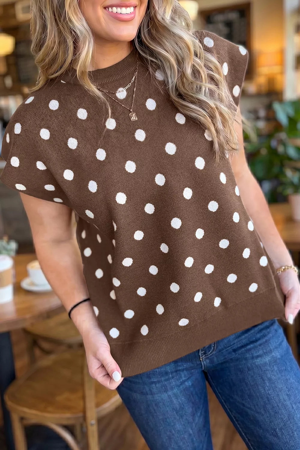 Dolman Short Sleeve Round Neck Polka Dot Sweater Secondary image