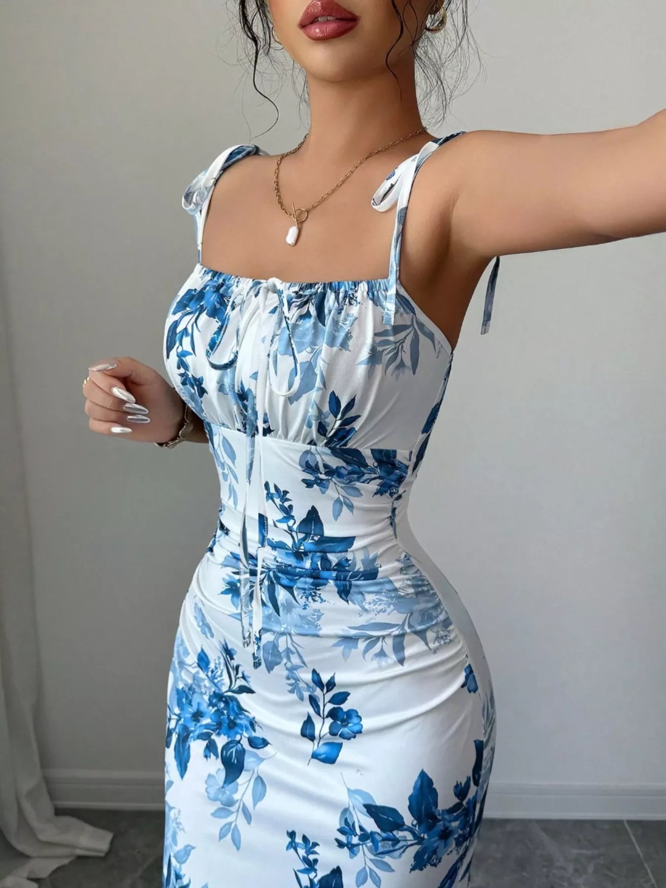 Printed Tie Strap Slit Maxi Dress-Maxi Dress.-Splashis-Splashis
